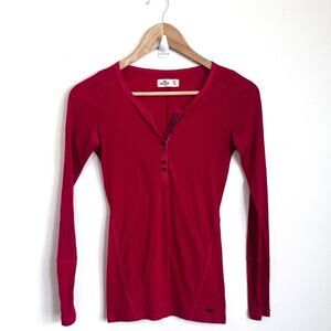 VTG Y2K Hollister Womens Ribbed‎ Henley Top Size XS Red Bella Swan Elena Gilbert